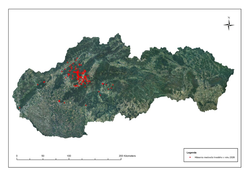 Aktuálne hlásenia výskytu medveďa hnedého na Slovensku v roku 2026_k 22.4.2026
