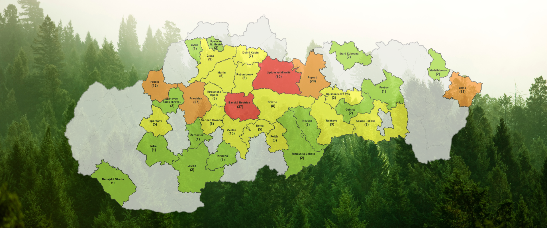 Mapa Hlásenia výskytu medveďa hnedého k 04.05.2026